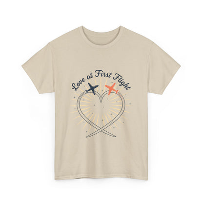 Love at First Flight T‑Shirt — Romantic Airplane Heart Valentine Tee