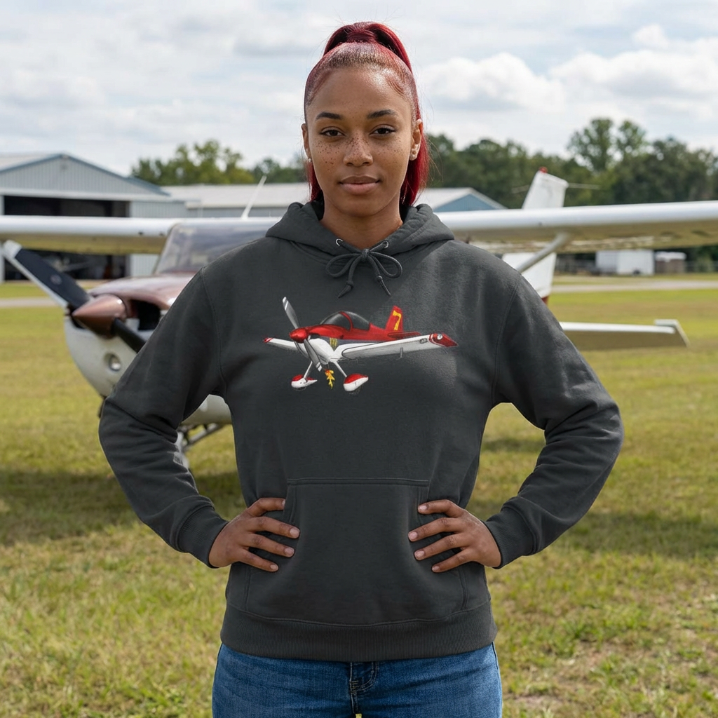 RV7 Aviation Hoodie — Small Red Aerobatic Aircraft Graphic