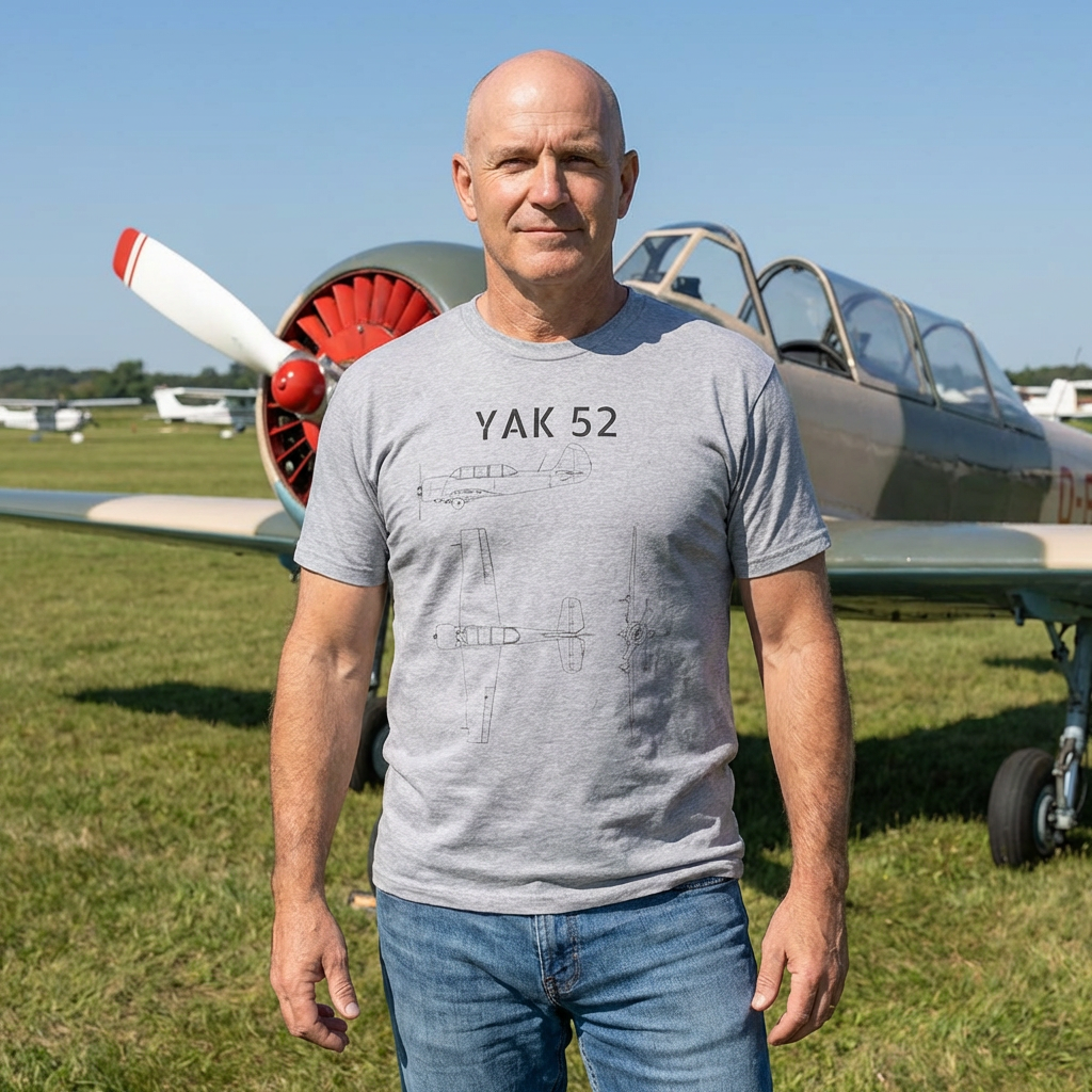 Yak-52 Blueprint T-Shirt — Vintage Aircraft Schematic Tee for Aviation Enthusiasts