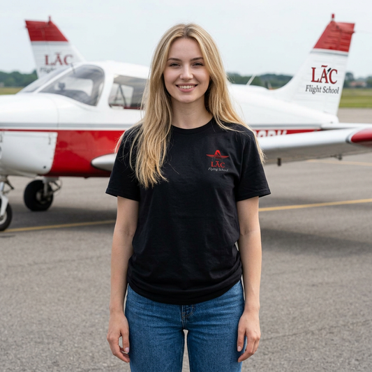 LAC Logo Minimalist Chest Tee — Small Retro Aviation Emblem T-Shirt