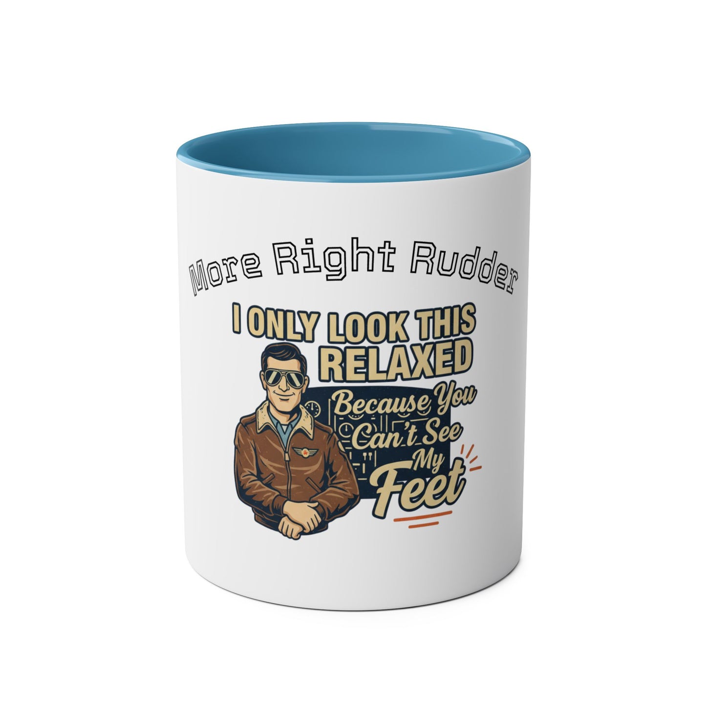 Aviator Coffee Mug — "More Right Rudder" (11 oz Two-Tone)