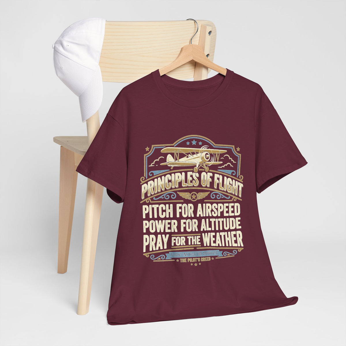 Aviator Principles T‑Shirt — "Principles of Flight: Pitch for Airspeed, Power for Altitude, Pray for the Weather"