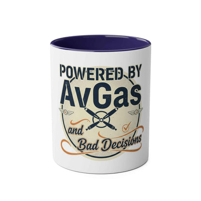 Aviator Coffee Mug — "Powered by AvGas and Bad Decisions" 11oz Two-Tone