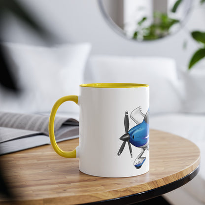 Cirrus Aircraft Hand drawn art Two-Tone Coffee Mugs, 11oz - Funky Aviation