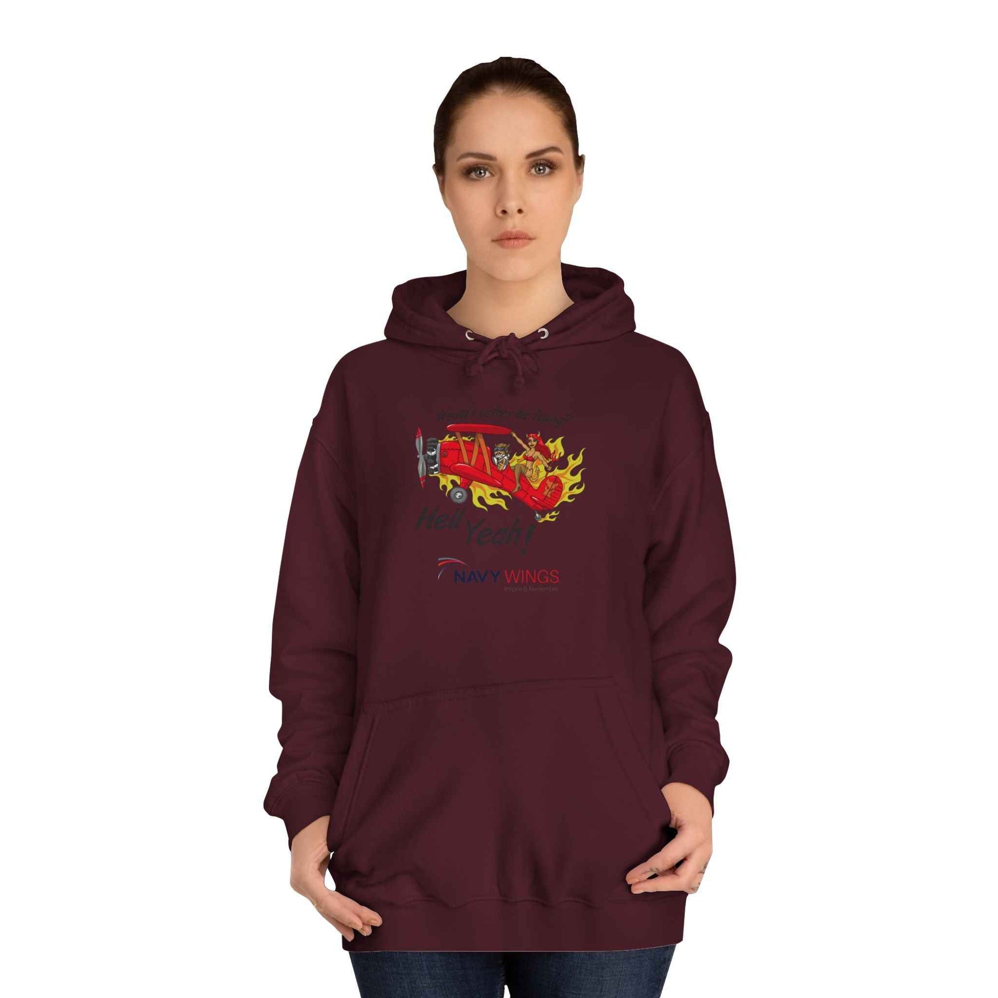 Vintage Red Airplane Hoodie — "Hell Yeah!" Graphic College Pullover