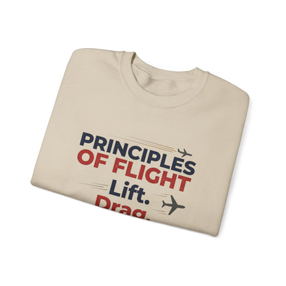 Crewneck Sweatshirt — "Principles of Flight: Lift. Drag. Thrust. Weight." Aviation Pilot Shirt
