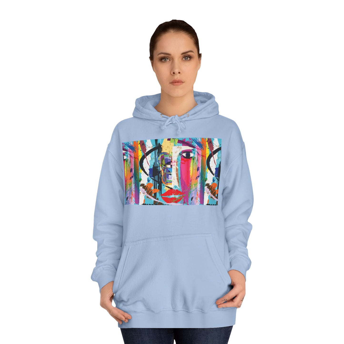 Abstract Colorful Face Hoodie — Vibrant Pop Art Graphic Pullover