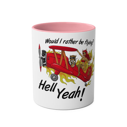 Would I Rather be Flying ? Hell Yeah ! Two-Tone Coffee Mugs, 11oz - Funky Aviation