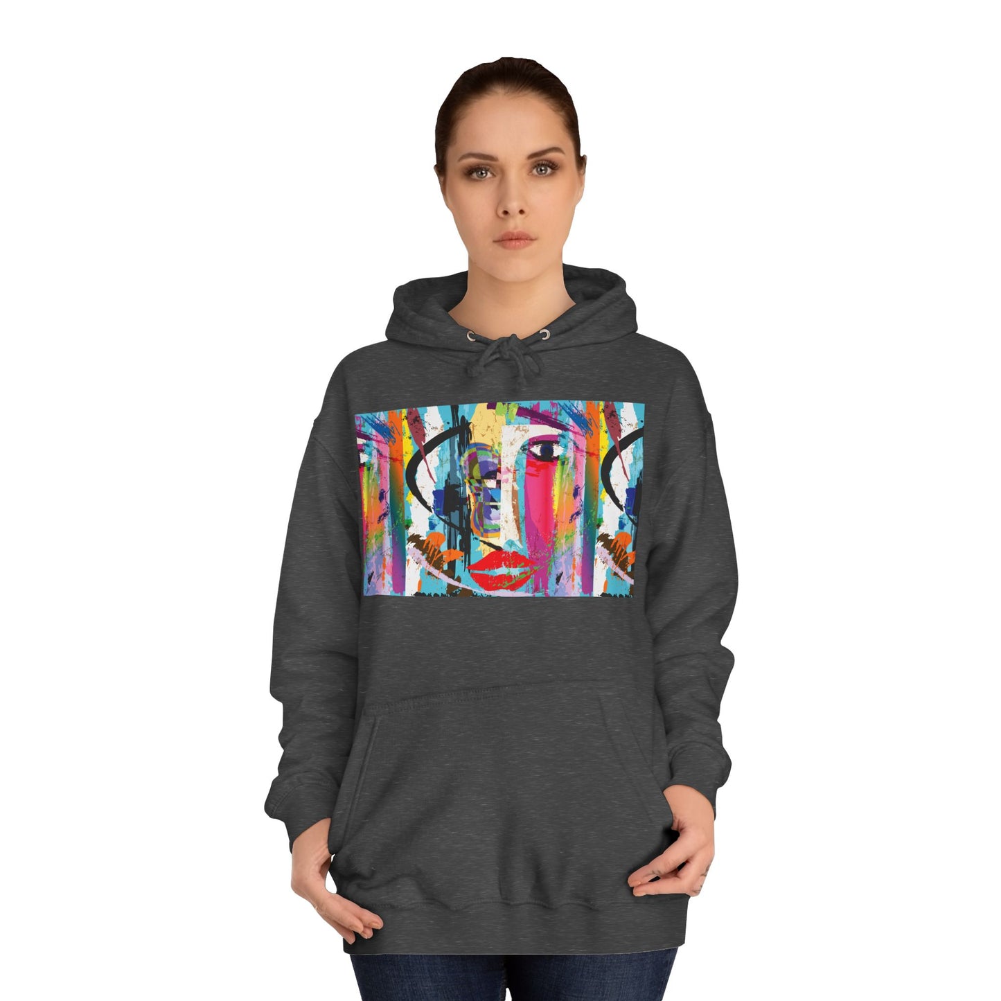 Abstract Colorful Face Hoodie — Vibrant Pop Art Graphic Pullover
