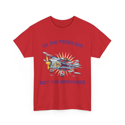 Aviation Vintage Biplane T-Shirt – "In the Fresh Air Not the Armchair" Retro Pilot Tee