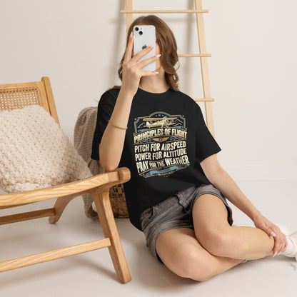 Aviator Principles T‑Shirt — "Principles of Flight: Pitch for Airspeed, Power for Altitude, Pray for the Weather"