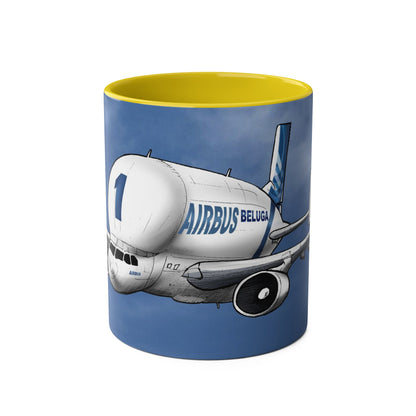 Beluga Airbus Cartoon Two-Tone Coffee Mugs, 11oz - Funky Aviation
