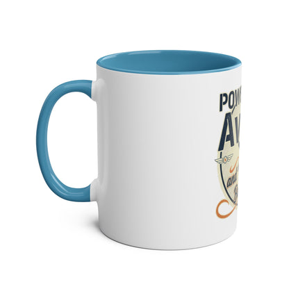 Aviator Coffee Mug — "Powered by AvGas and Bad Decisions" 11oz Two-Tone