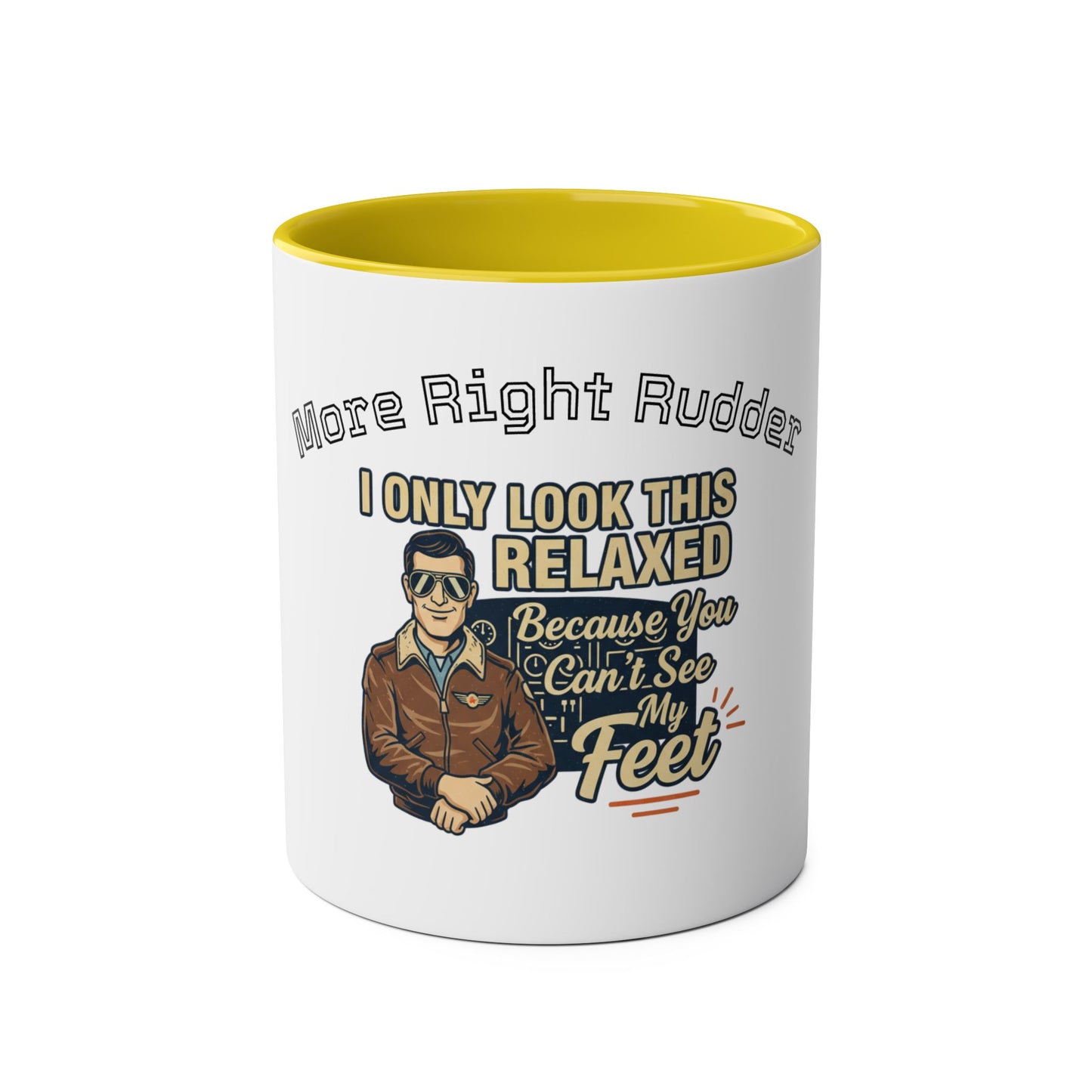 Aviator Coffee Mug — "More Right Rudder" (11 oz Two-Tone)