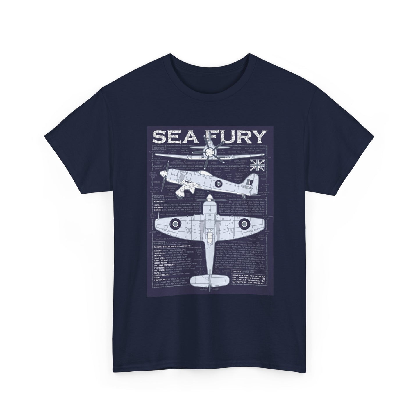 Sea Fury Blueprint Graphic Tee - Airplane Enthusiast Shirt, Aviation Gift, Unisex T-Shirt, Retro Style, Perfect for Pilots