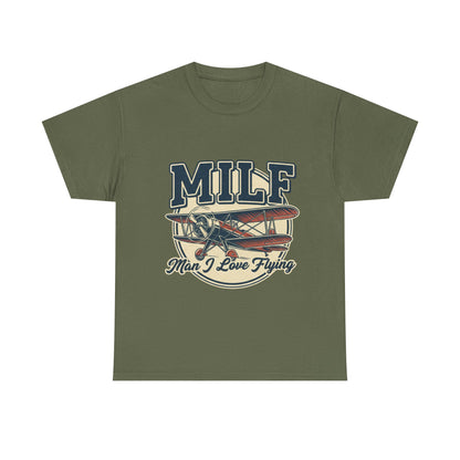T-Shirt — "MILF: Man I Love Flying" Vintage Airplane Graphic Tee