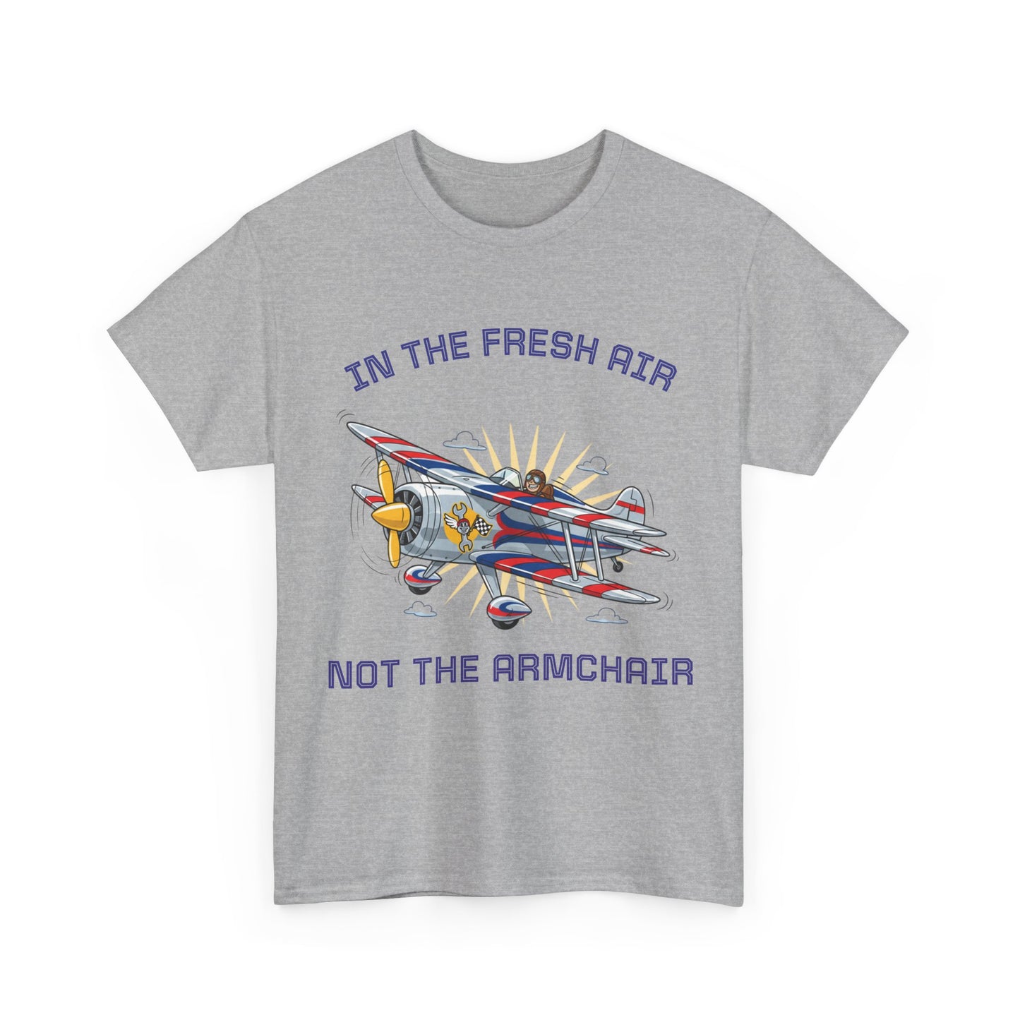 Aviation Vintage Biplane T-Shirt – "In the Fresh Air Not the Armchair" Retro Pilot Tee