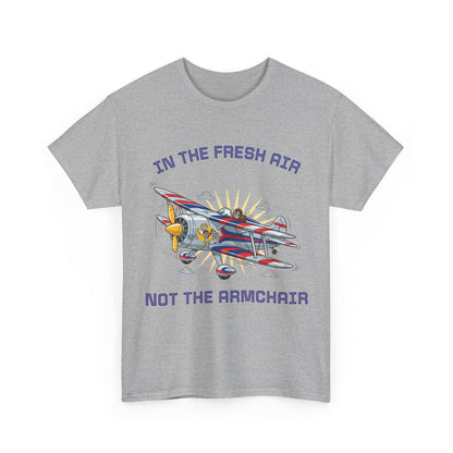 Aviation Vintage Biplane T-Shirt – "In the Fresh Air Not the Armchair" Retro Pilot Tee