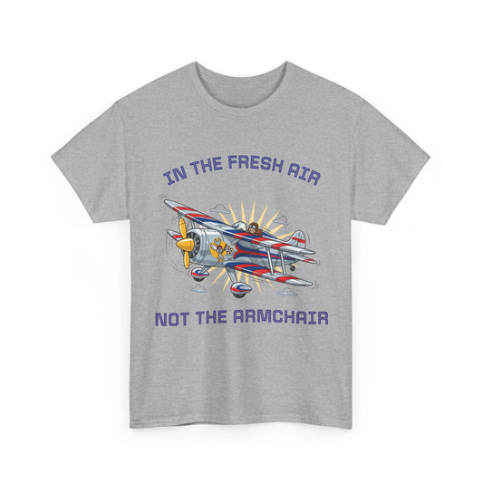 Aviation Vintage Biplane T-Shirt – "In the Fresh Air Not the Armchair" Retro Pilot Tee