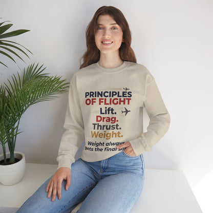 Crewneck Sweatshirt — "Principles of Flight: Lift. Drag. Thrust. Weight." Aviation Pilot Shirt