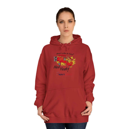 Vintage Red Airplane Hoodie — "Hell Yeah!" Graphic College Pullover