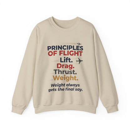 Crewneck Sweatshirt — "Principles of Flight: Lift. Drag. Thrust. Weight." Aviation Pilot Shirt