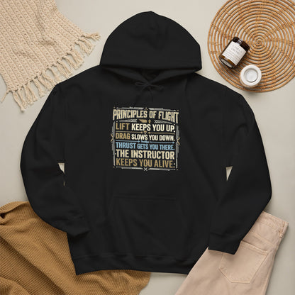 Pilot Instructor Hoodie — "Principles of Flight" Aviation Quote Hooded Sweatshirt