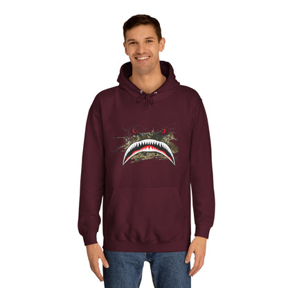 Sharks Teeth Nose Art Distressed Design Unisex College Hoodie - Funky Aviation