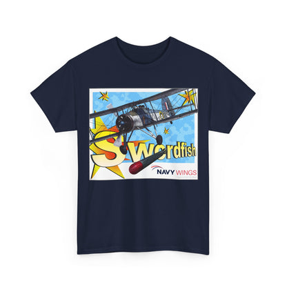Swordfish Navy Wings T‑Shirt — Vintage Biplane Aviation Graphic Tee