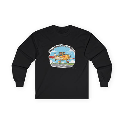 Vintage Airplane Long Sleeve Tee — "Pitch for Speed, Power for Altitude" Pilot Shirt
