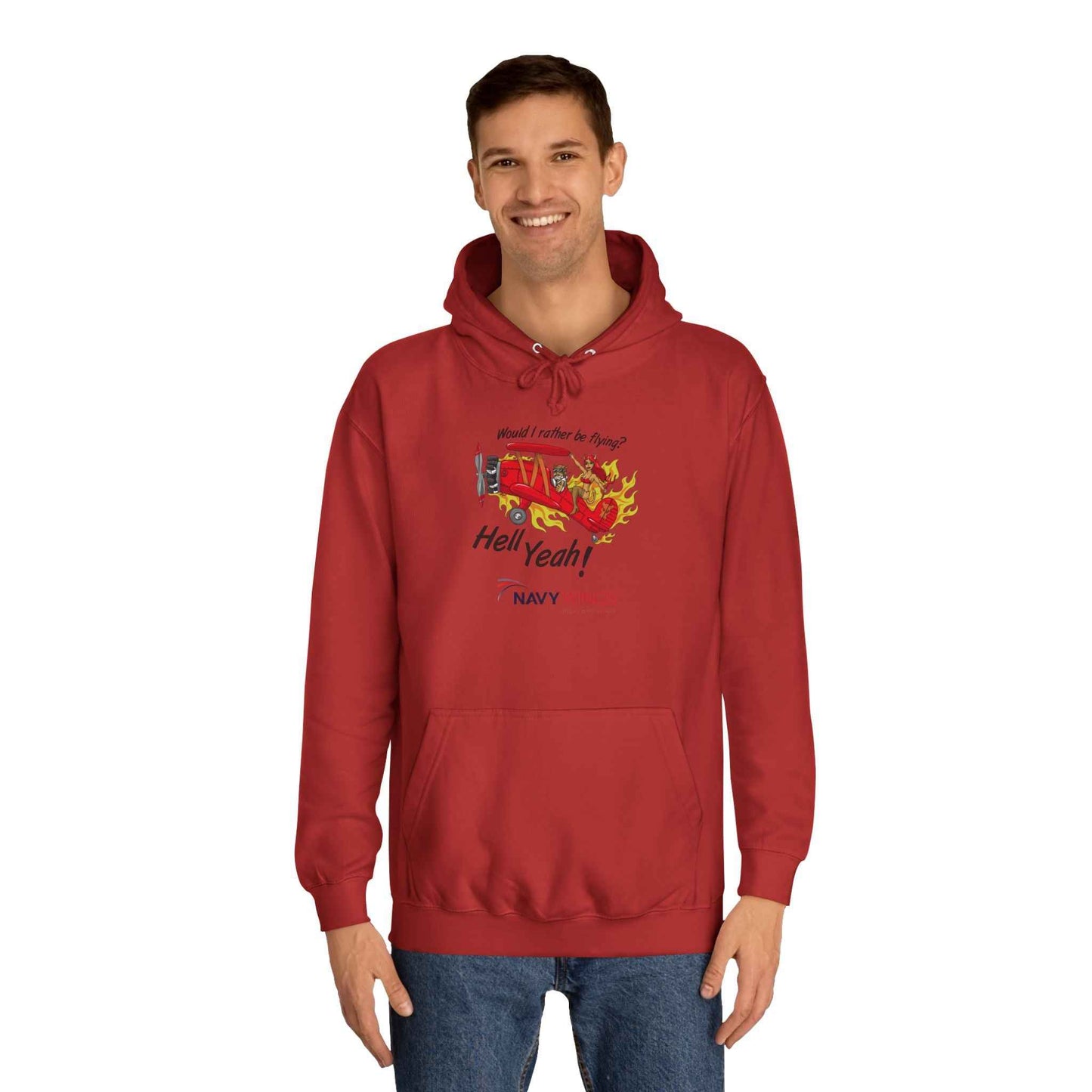 Vintage Red Airplane Hoodie — "Hell Yeah!" Graphic College Pullover
