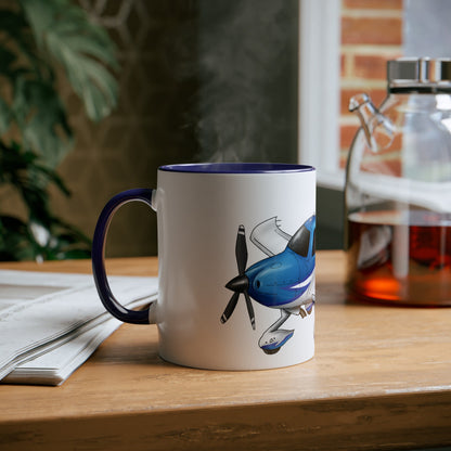 Cirrus Aircraft Hand drawn art Two-Tone Coffee Mugs, 11oz - Funky Aviation