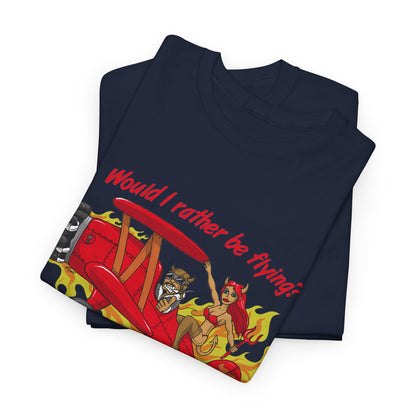 Hell Yeah! NAVY WINGS Vintage Red Plane Tee — "Would I Rather Be Flying?" Aviation Graphic Shirt