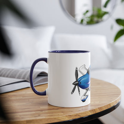 Cirrus Aircraft Hand drawn art Two-Tone Coffee Mugs, 11oz - Funky Aviation