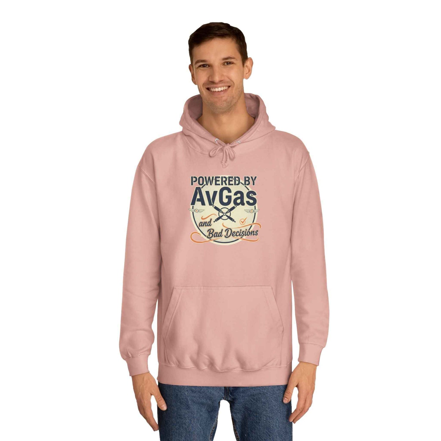 Powered by AvGas Hoodie — Vintage Pilot Aviation Sweatshirt