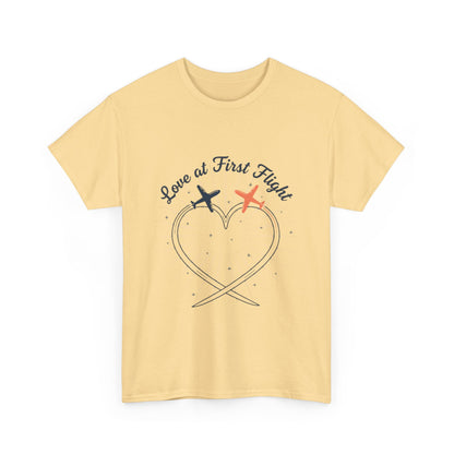 Love at First Flight T‑Shirt — Romantic Airplane Heart Valentine Tee