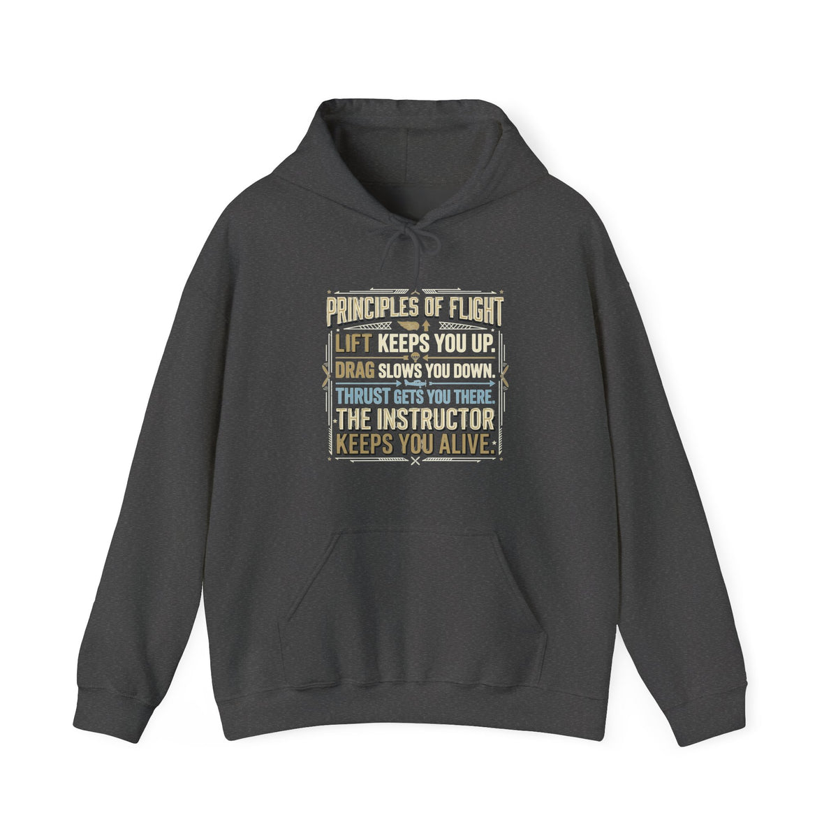 Pilot Instructor Hoodie — "Principles of Flight" Aviation Quote Hooded Sweatshirt