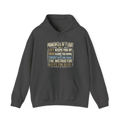 Pilot Instructor Hoodie — "Principles of Flight" Aviation Quote Hooded Sweatshirt