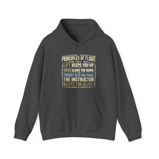 Pilot Instructor Hoodie — "Principles of Flight" Aviation Quote Hooded Sweatshirt