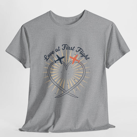 Love at First Flight Tee — Romantic Airplane Heart Valentine's Shirt