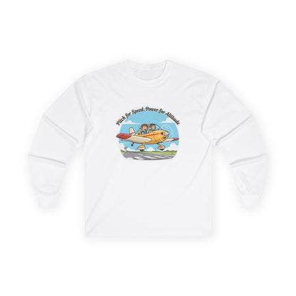 Vintage Airplane Long Sleeve Tee — "Pitch for Speed, Power for Altitude" Pilot Shirt