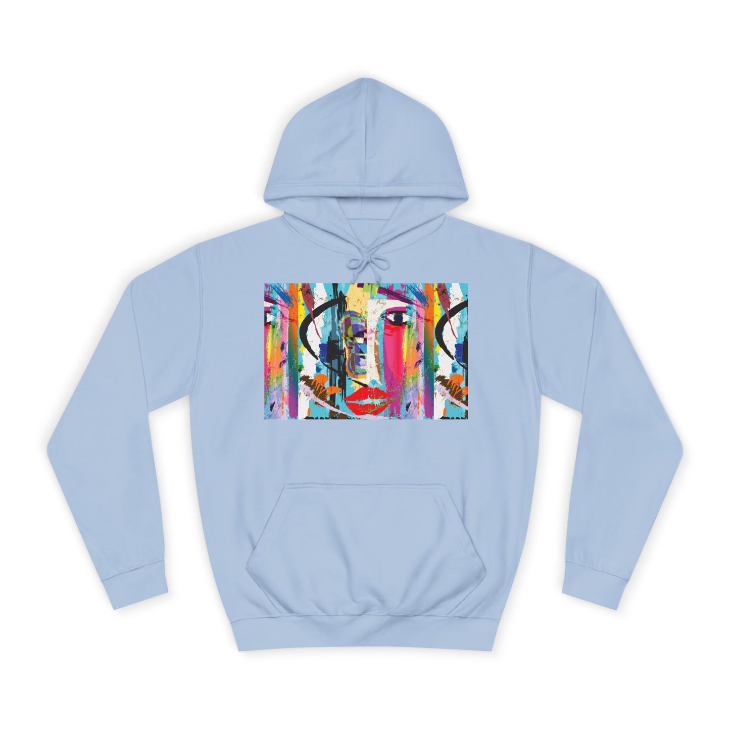 Abstract Colorful Face Hoodie — Vibrant Pop Art Graphic Pullover