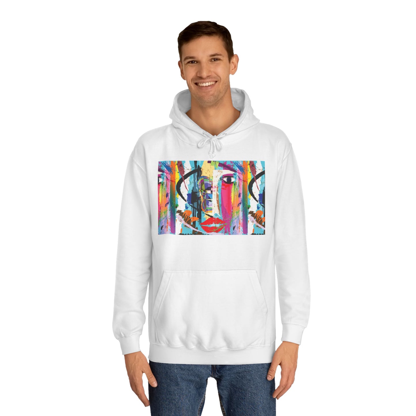 Abstract Colorful Face Hoodie — Vibrant Pop Art Graphic Pullover