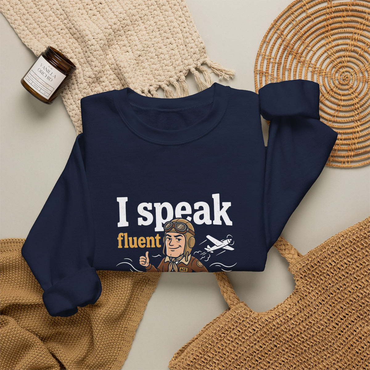 Aviation Crewneck Sweatshirt – "Fluent Turbulence" Vintage Pilot Graphic