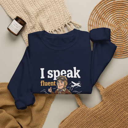 Aviation Crewneck Sweatshirt – "Fluent Turbulence" Vintage Pilot Graphic