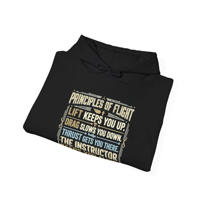 Pilot Instructor Hoodie — "Principles of Flight" Aviation Quote Hooded Sweatshirt