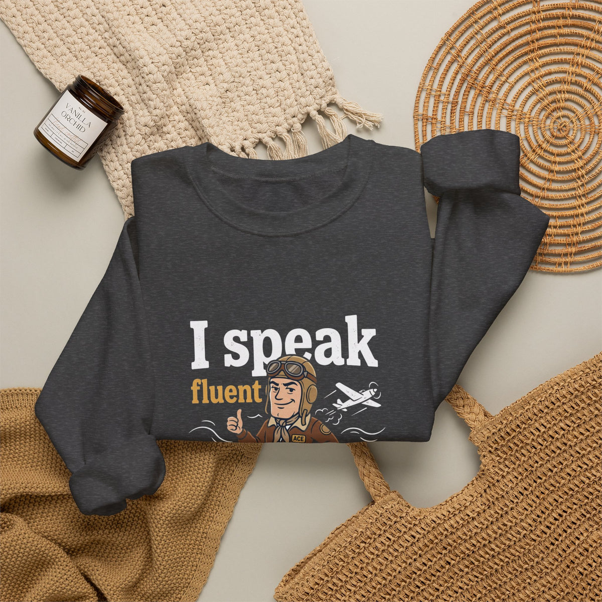 Aviation Crewneck Sweatshirt – "Fluent Turbulence" Vintage Pilot Graphic
