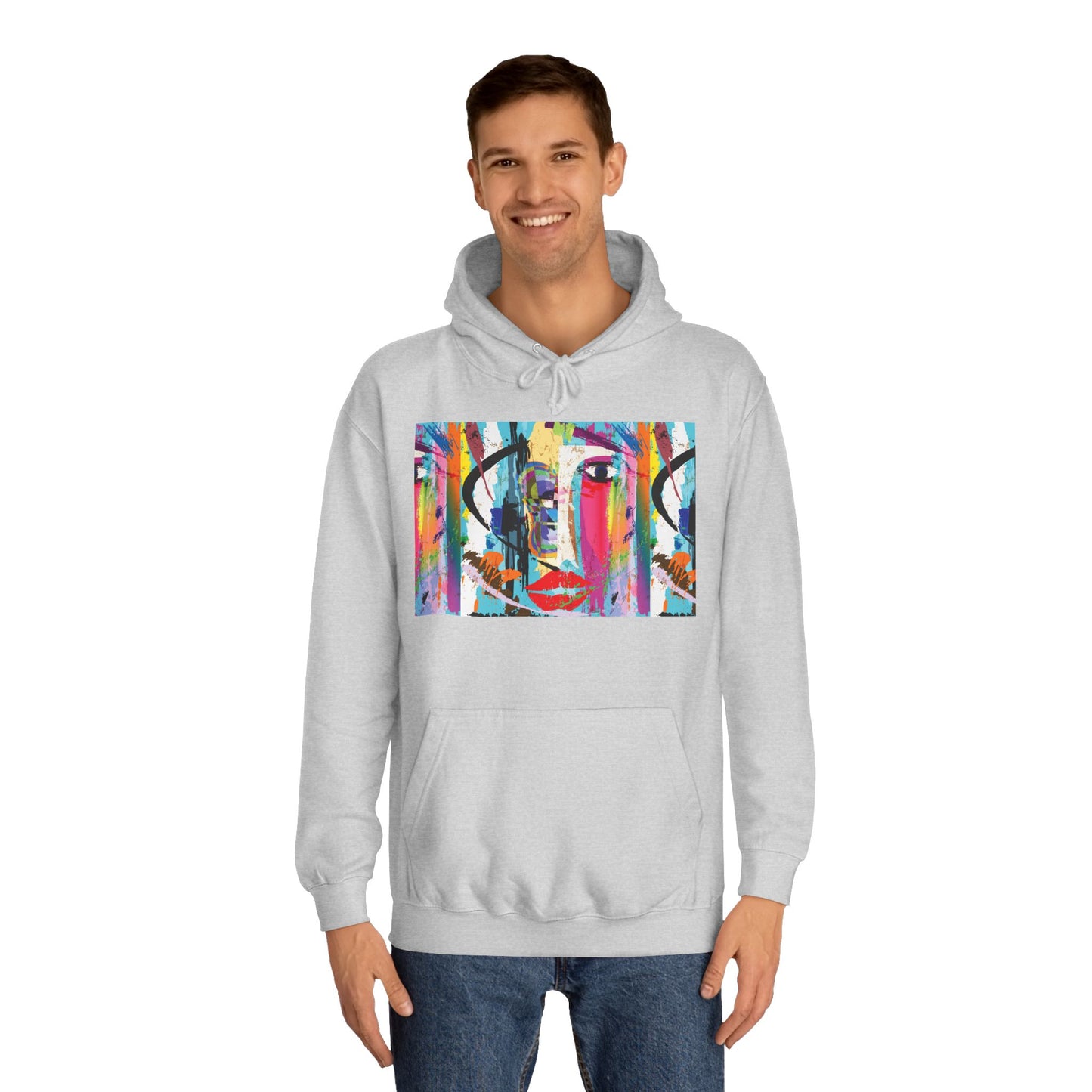 Abstract Colorful Face Hoodie — Vibrant Pop Art Graphic Pullover