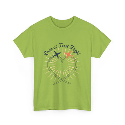 Love at First Flight T‑Shirt — Romantic Airplane Heart Valentine Tee
