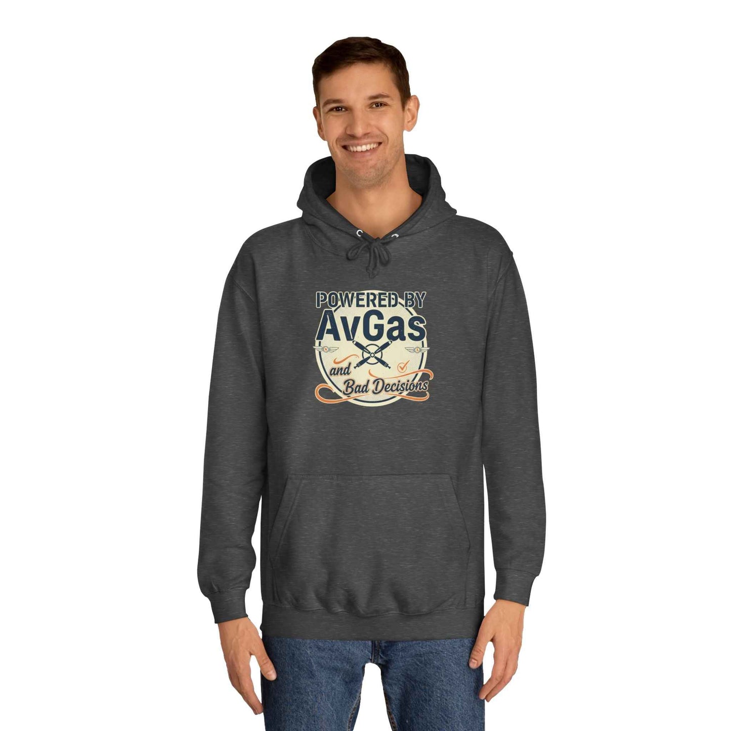 Powered by AvGas Hoodie — Vintage Pilot Aviation Sweatshirt